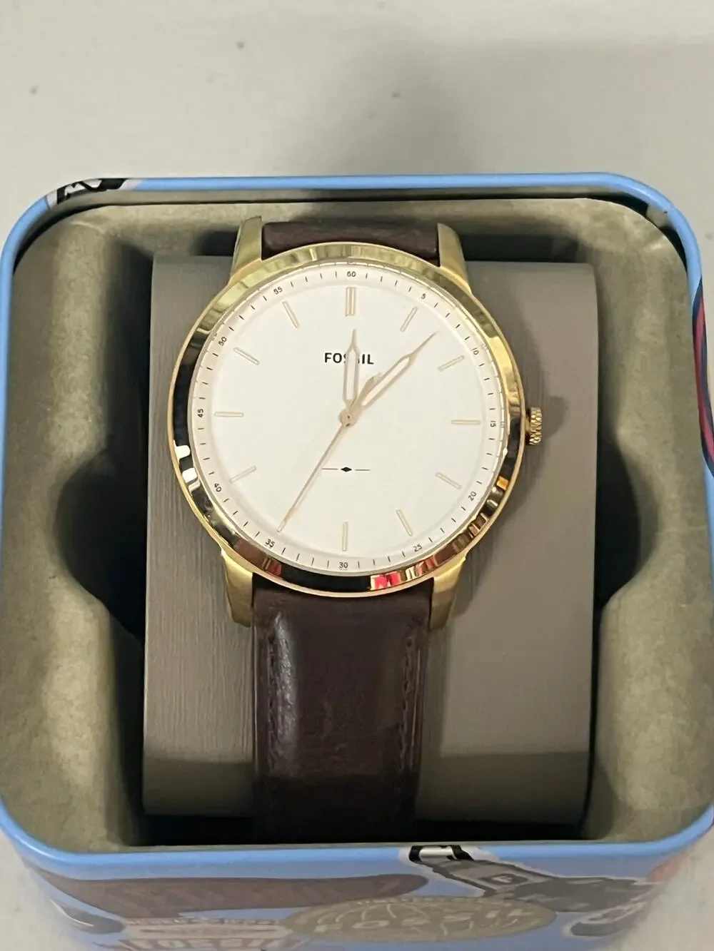 Fossil FS5397 Minimalist Gold Tone Dark Brown Leather Men’s Dress Watch
